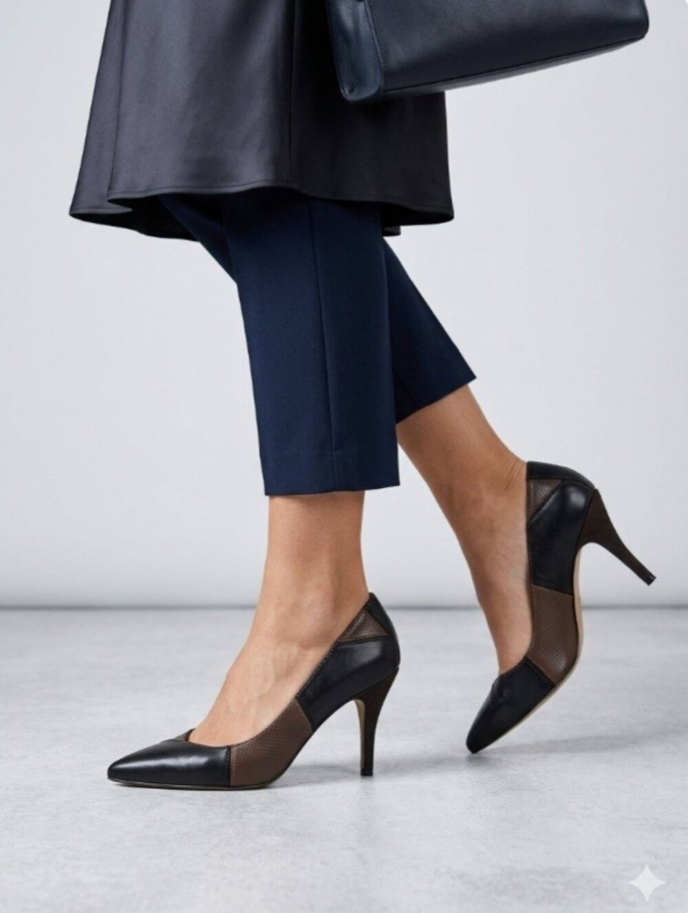 Colorblock Brown and Black Pointed-Toe Heels